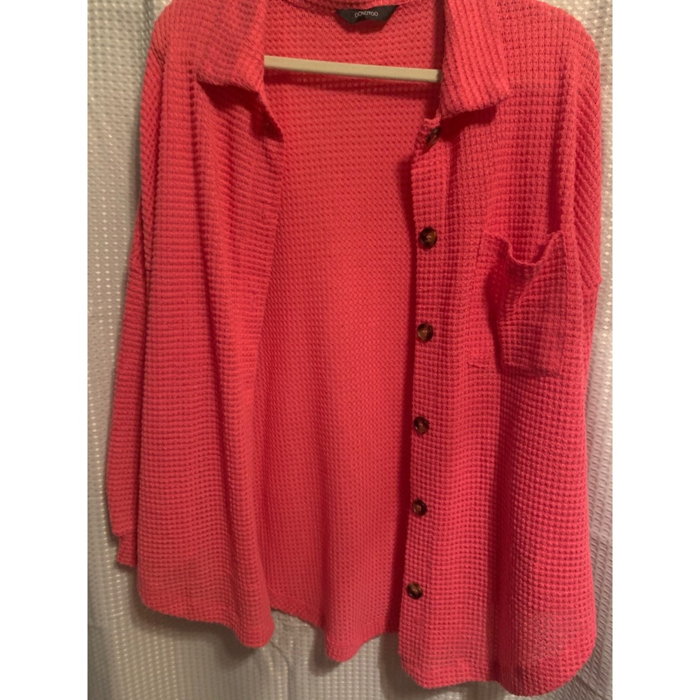Dokotoo Womens Coral Pink Waffle Knit Button Down Shirt Shacket Size Large